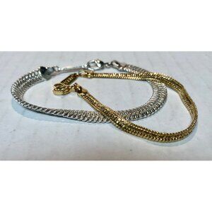 2 Napier bracelets gold & silver tone woven lobster clasps 7" wrist